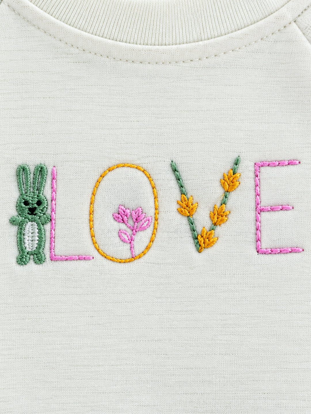 Love Floral Embroidered Polka Dot Footed Full Sleeve Romper for Girls - Mint Green