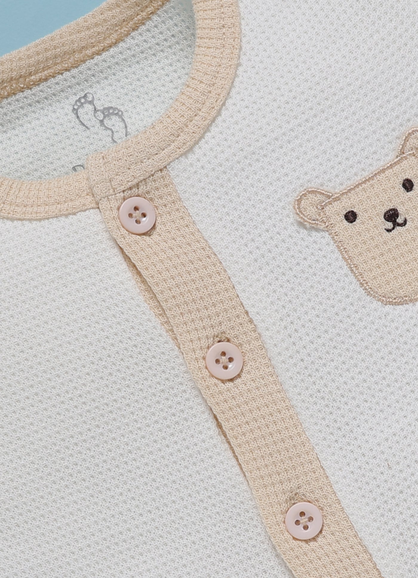 Half-Sleeve Romper for Boys – Cream Cozy Bear