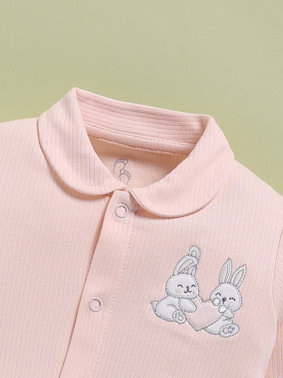 Full Sleeve Romper for Girls – Pink Collared Ribbed