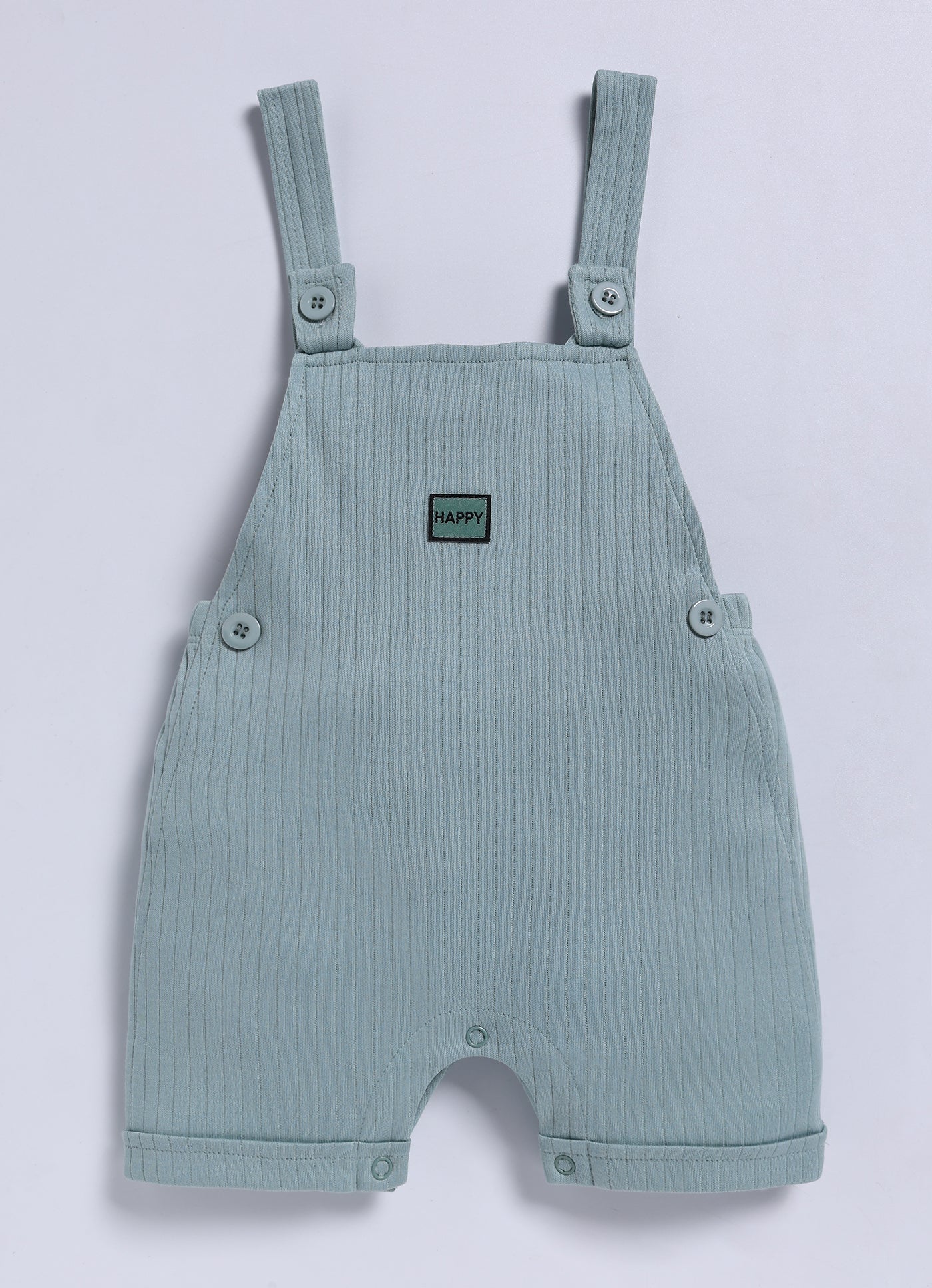 Half Sleeve Dungaree for Boys - Mint Green Happy Badge