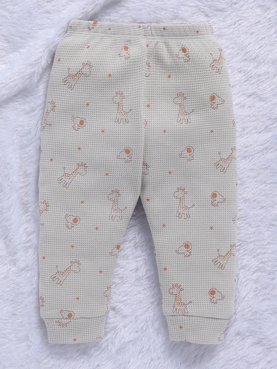 Top & Bottom for Boys - Cream Beige Giraffe Waffle-Knit Hoodie & Pants Set