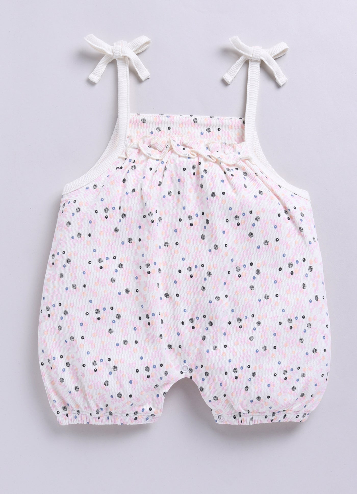 Baby Girl Light Green Floral Romper with Bows-PINK