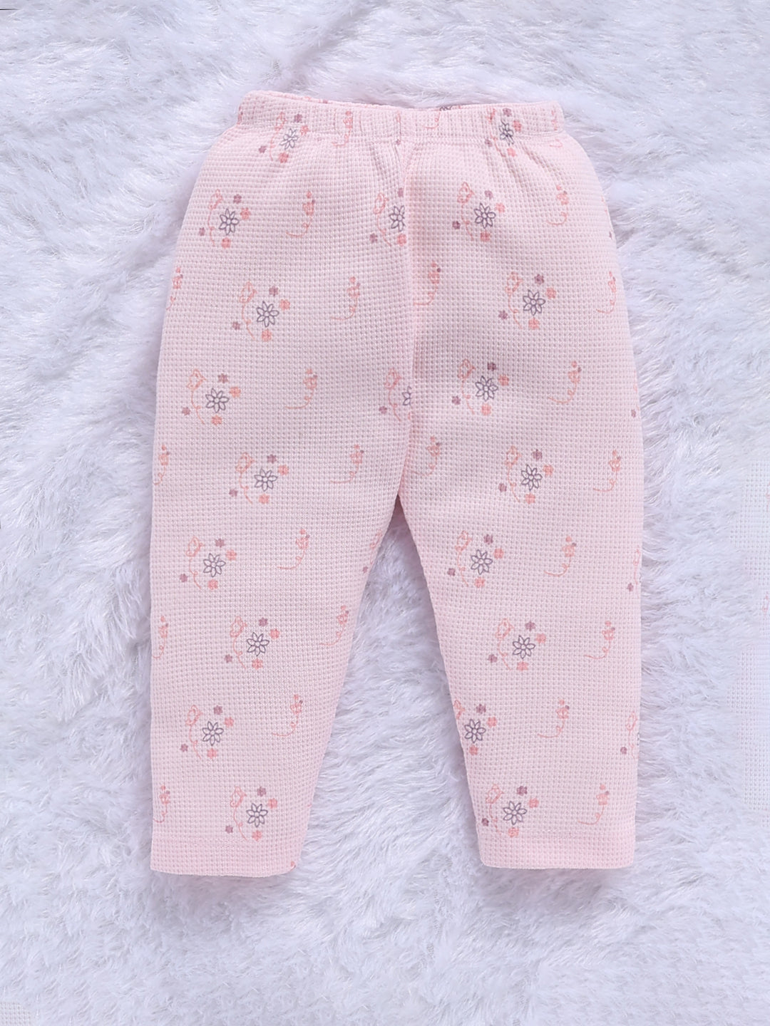 Top & Bottom for Girls - Baby Pink Butterfly Embroidered Waffle Top & Printed Trousers Set