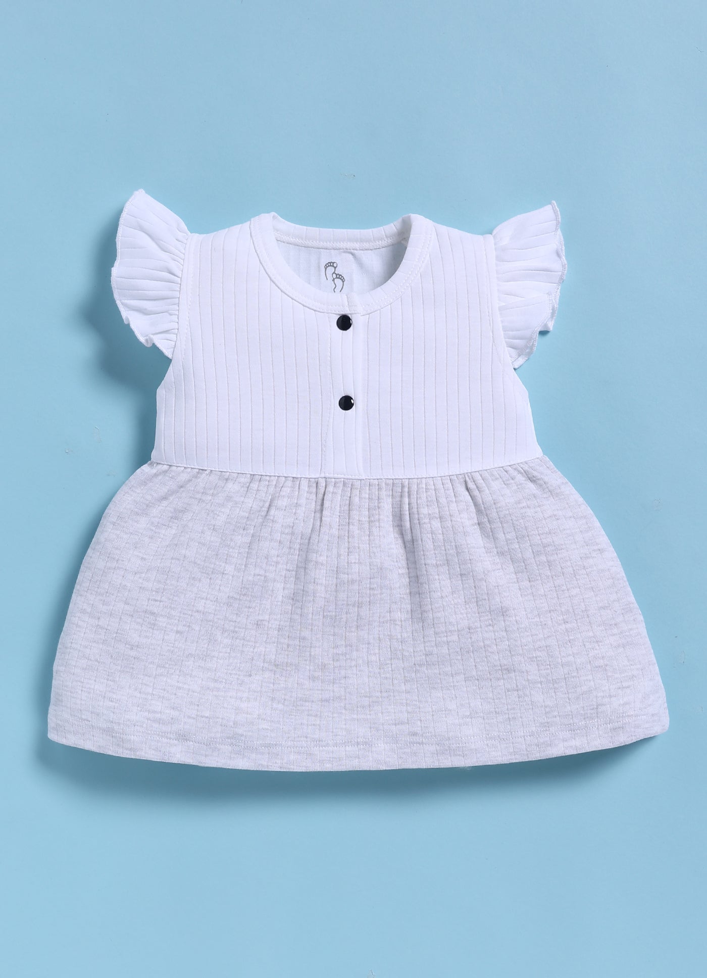 Frock – White Melange Flutter Sleeve