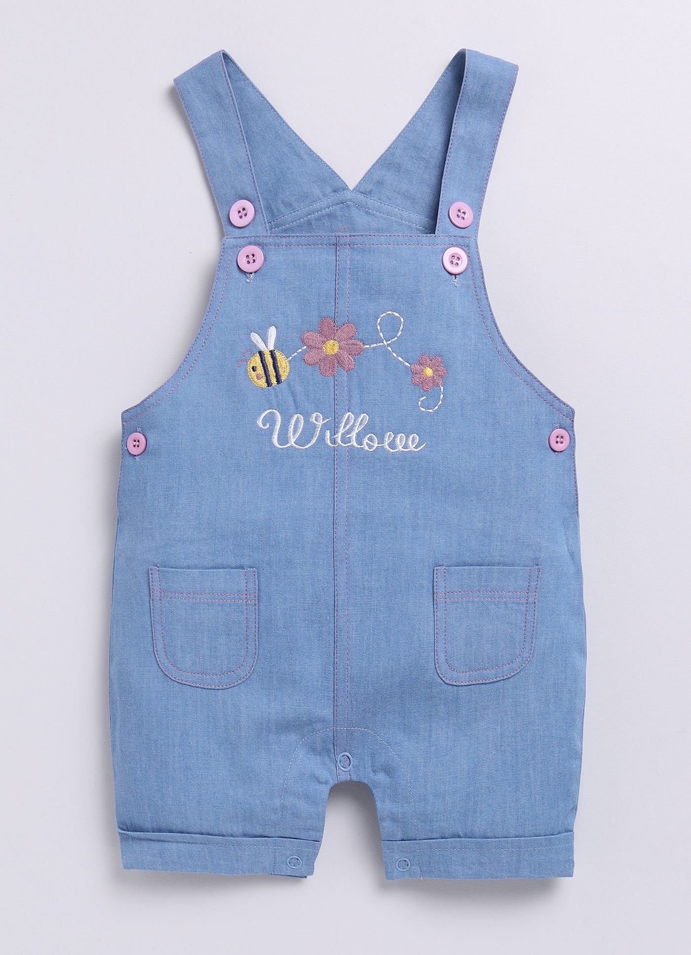 Baby Girl Willove Flutter Sleeve Dungaree-Light Blue Denim