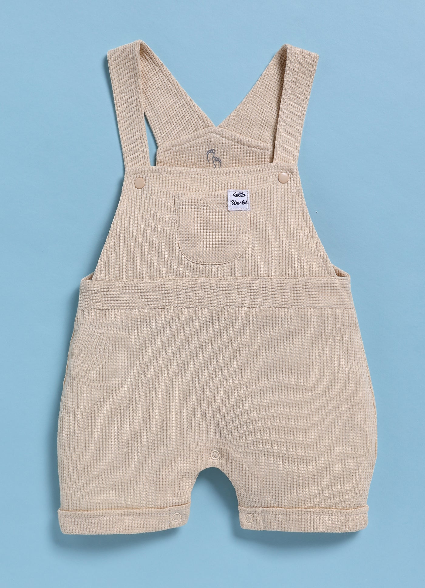 Half Sleeve Dungaree for Boys - Beige Hello World