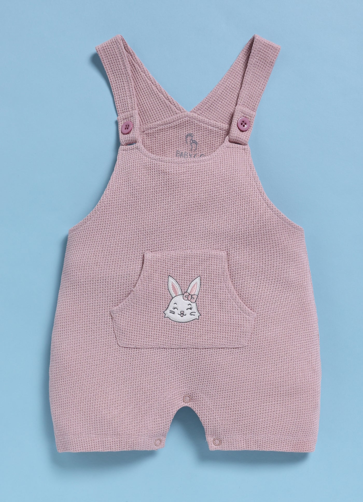 Half Sleeve Dungaree for Girls - Mauve Happy Bunny Face
