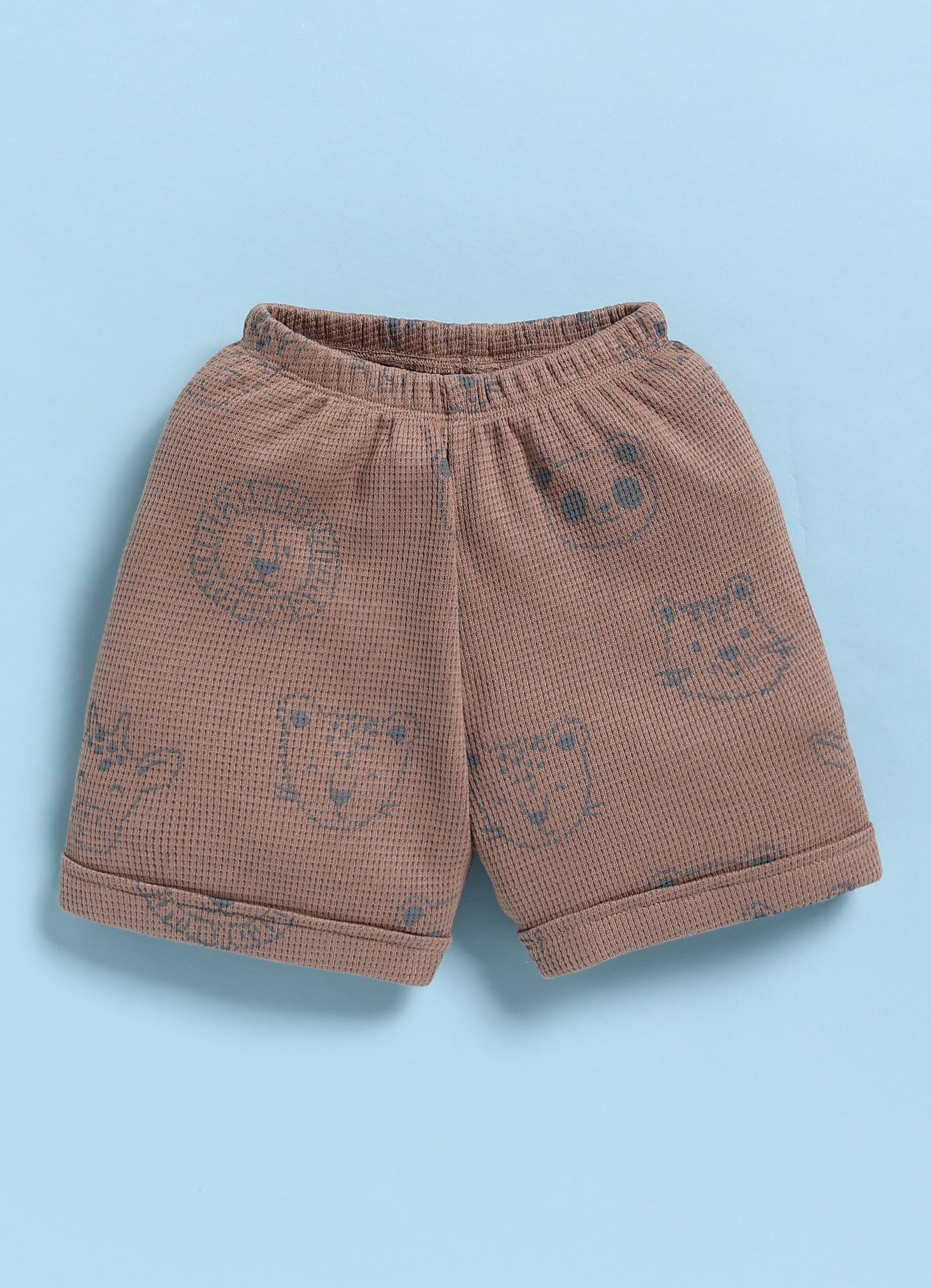 Half-Sleeve Top & Bottom For Boys - Pastel Brown Kitty