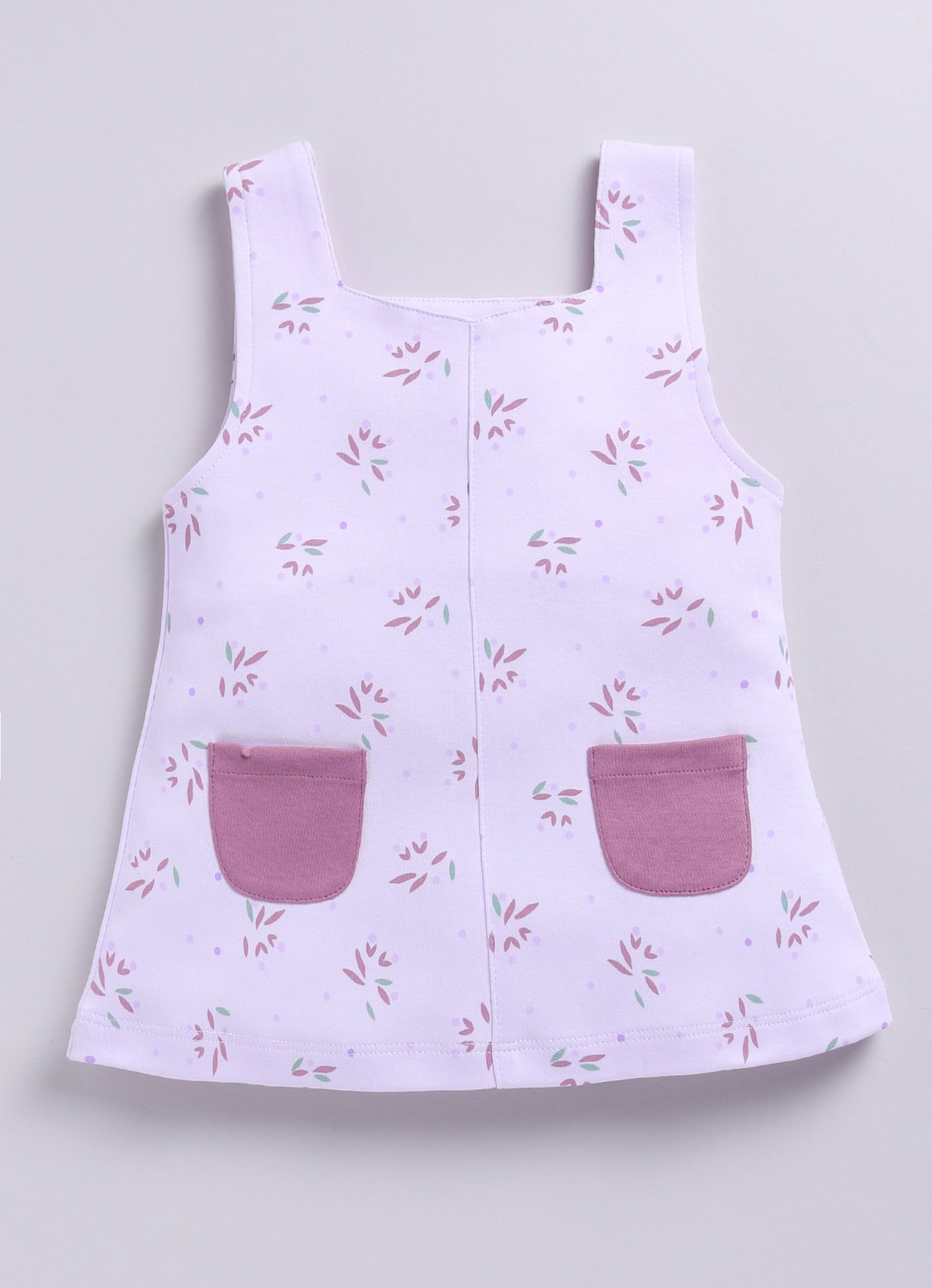 Baby Girl Floral Print Pinafore Dress with Layered Top-PURPLE