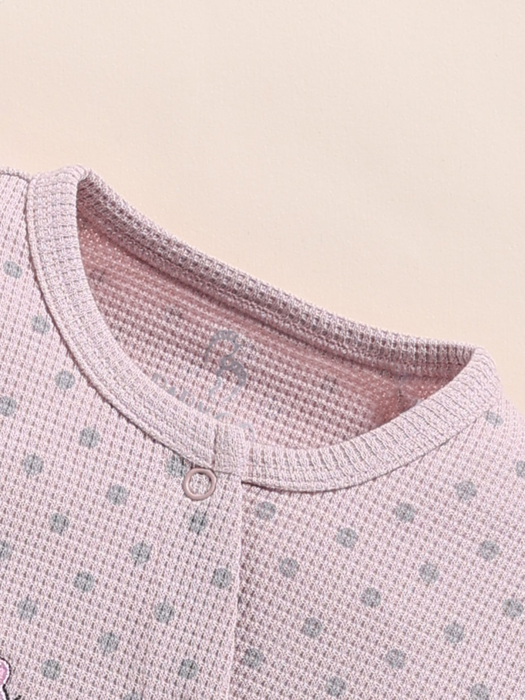 Full Sleeve Romper for Girls – Mauve Pink Waffle-Knit Polka Dot