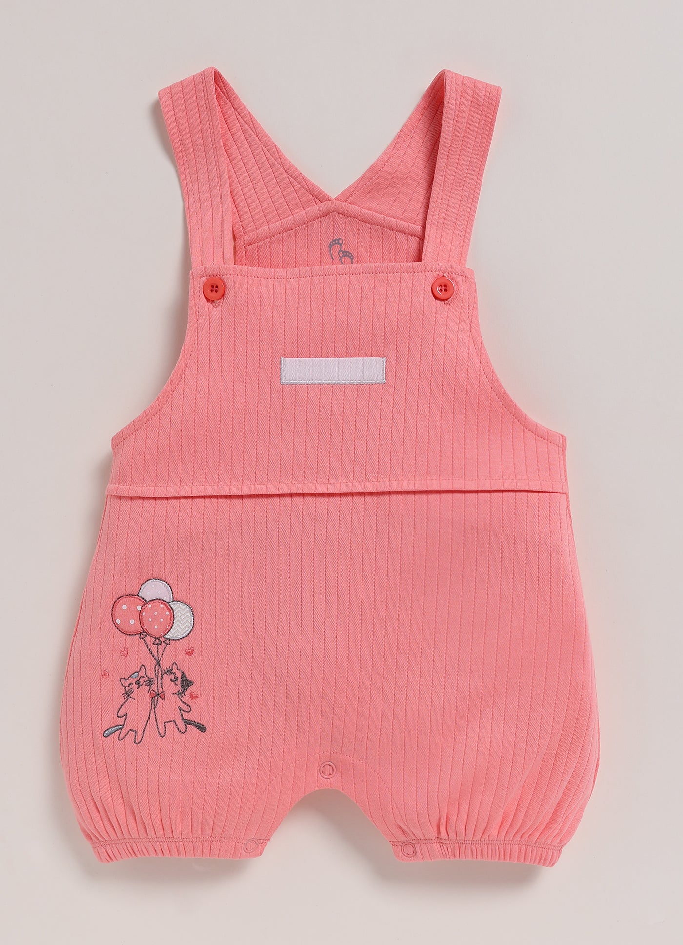 Half Sleeve Dungaree for Girls - Pink Two Kitties With Balloons