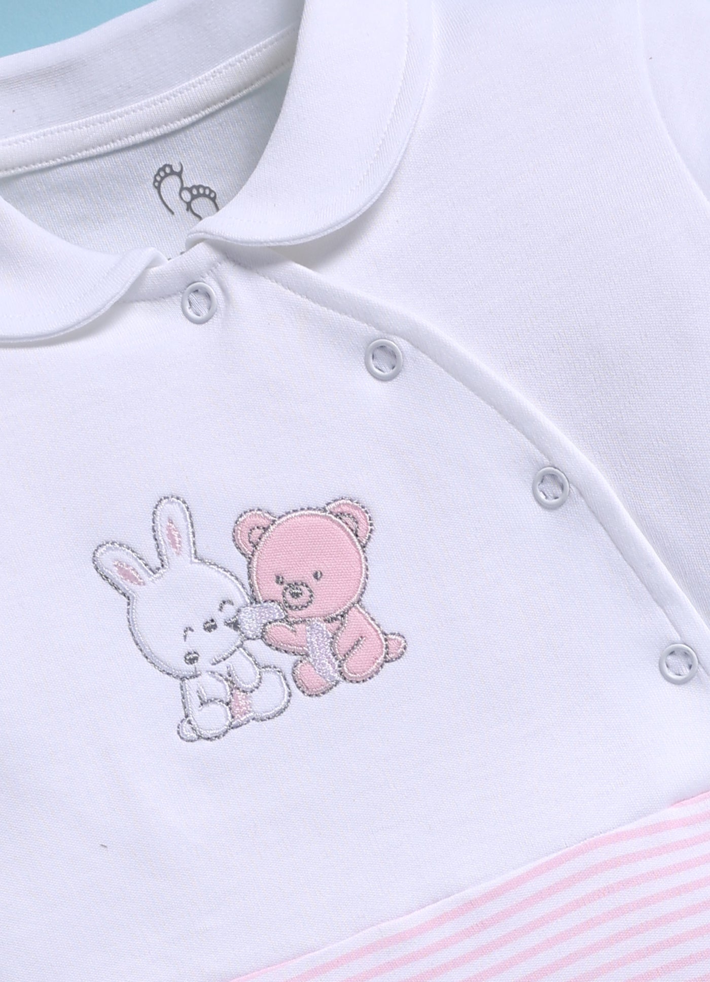 Full Sleeve Romper for Girls - Pink Cuddle Bunny & Baby Bear
