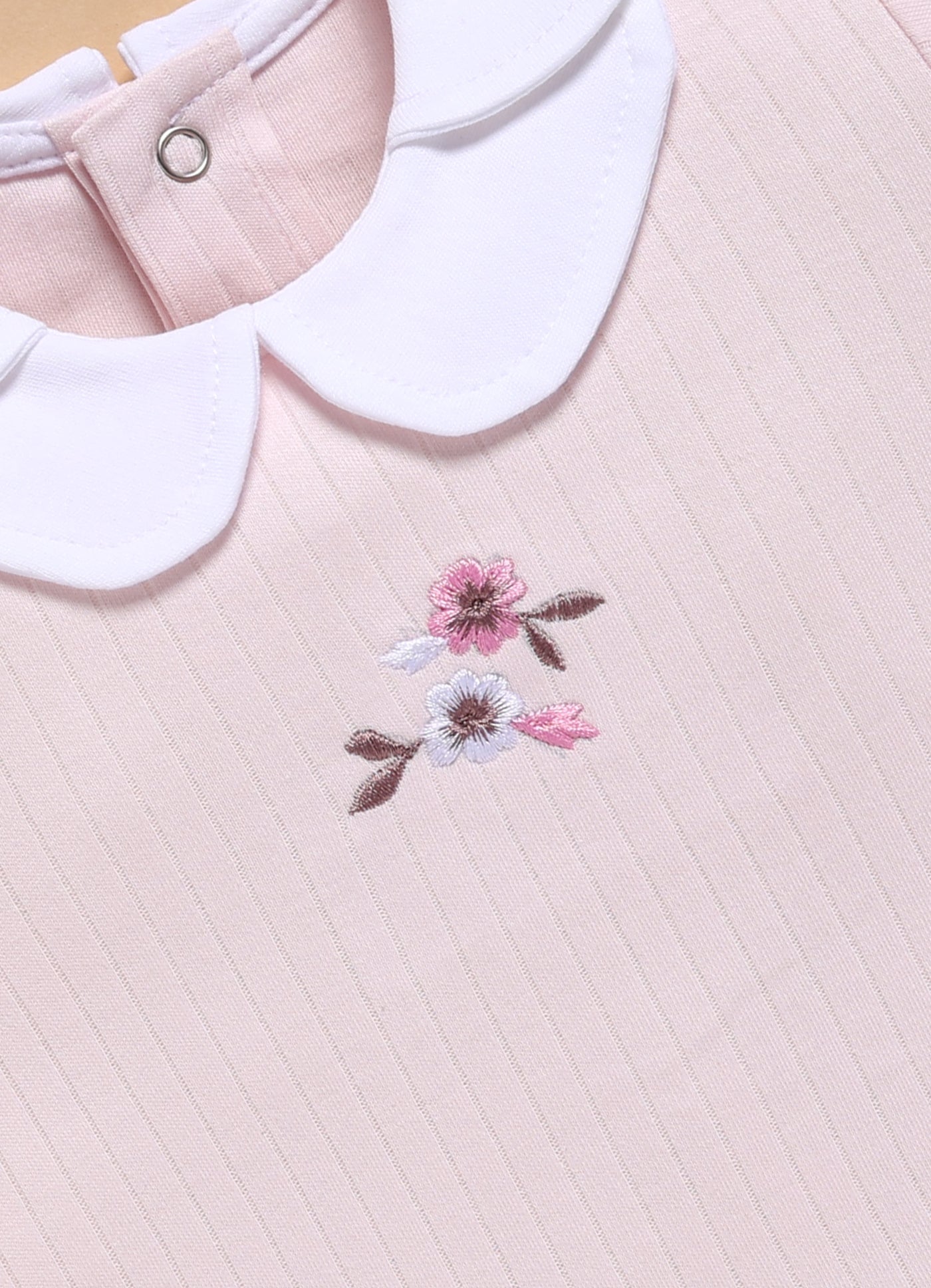 Half-Sleeve Romper for Girls – Light Pink Flowers