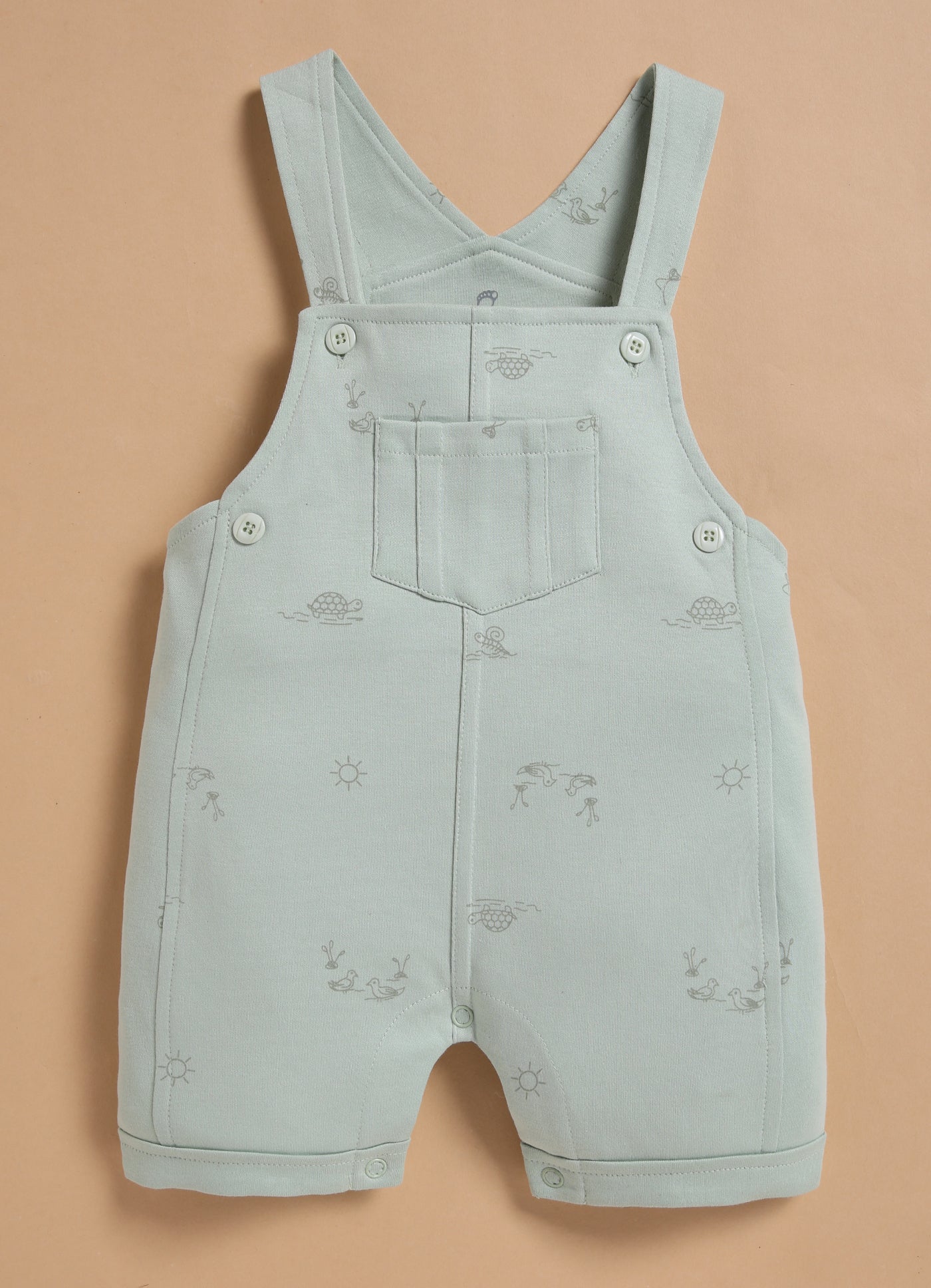Half Sleeve Dungaree for Boys – Mint Green Nature Print