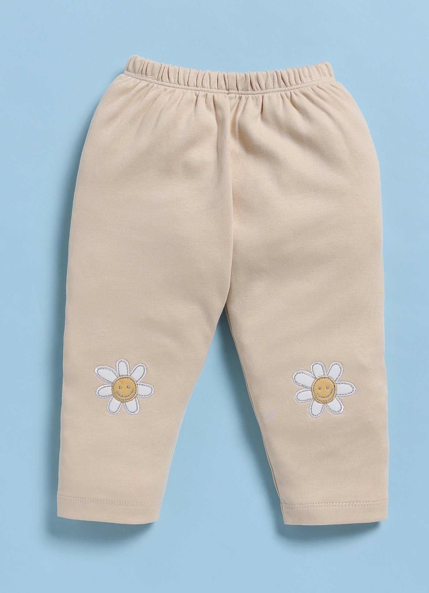 Full-Sleeve Top & Bottom For Girls - Beige Flowers