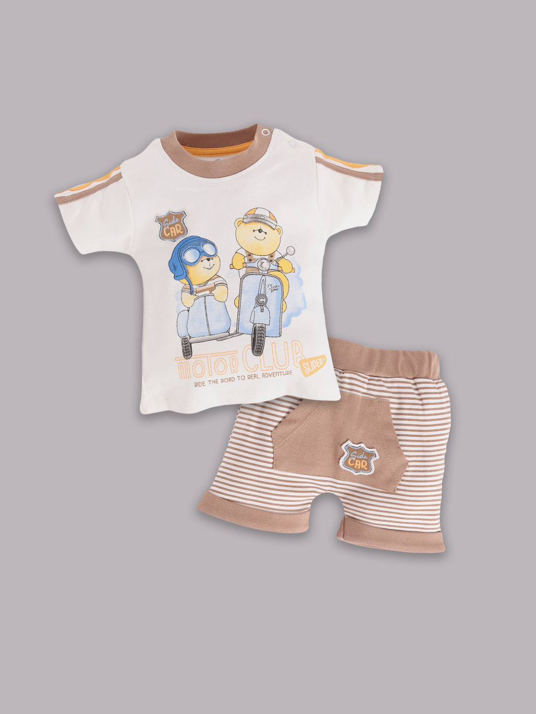 Half T-shirt and Shorts Set for Baby Boys 100% pure cotton-BEIGE