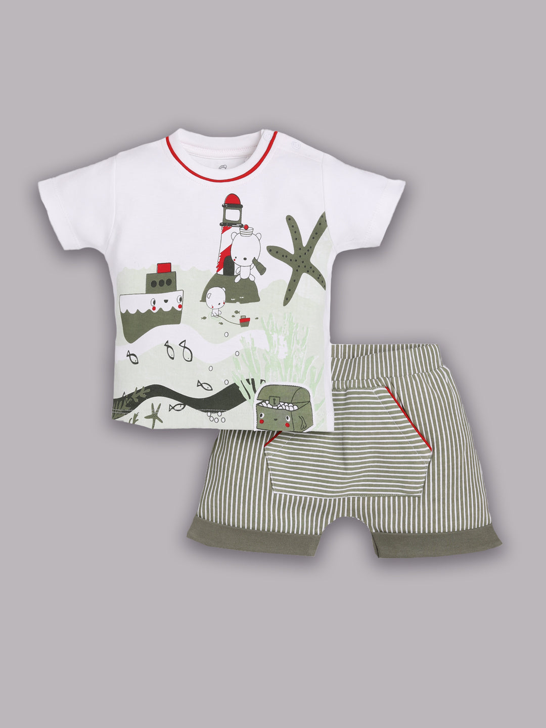 T-shirt and Shorts Set for Baby Boys 100% pure cotton-OLIVE