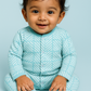 Baby Boy Full Sleeves Footed Romper– Geometric Stripe Print in Aqua Blue with Snap Button Closure