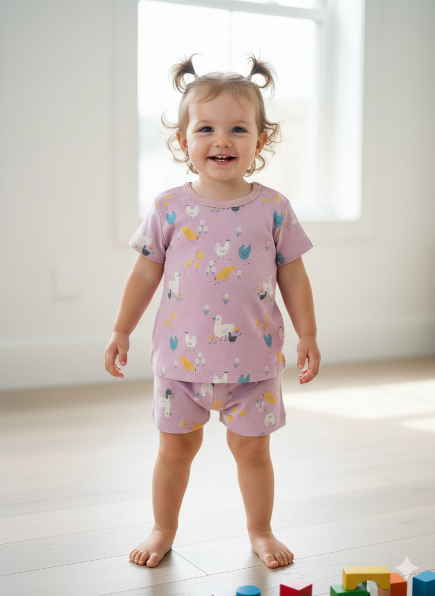 Half Sleeve Top & Bottom for Girls - Stone