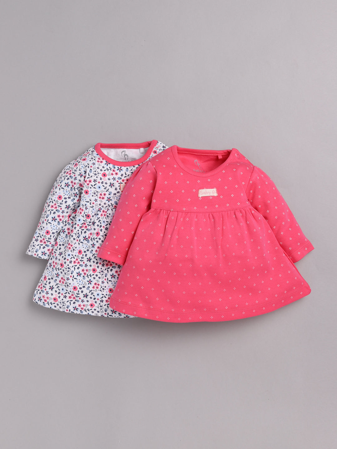 Full sleeve Baby girl frock set of 2 newborn to toddler-fushia 100% pure cotton