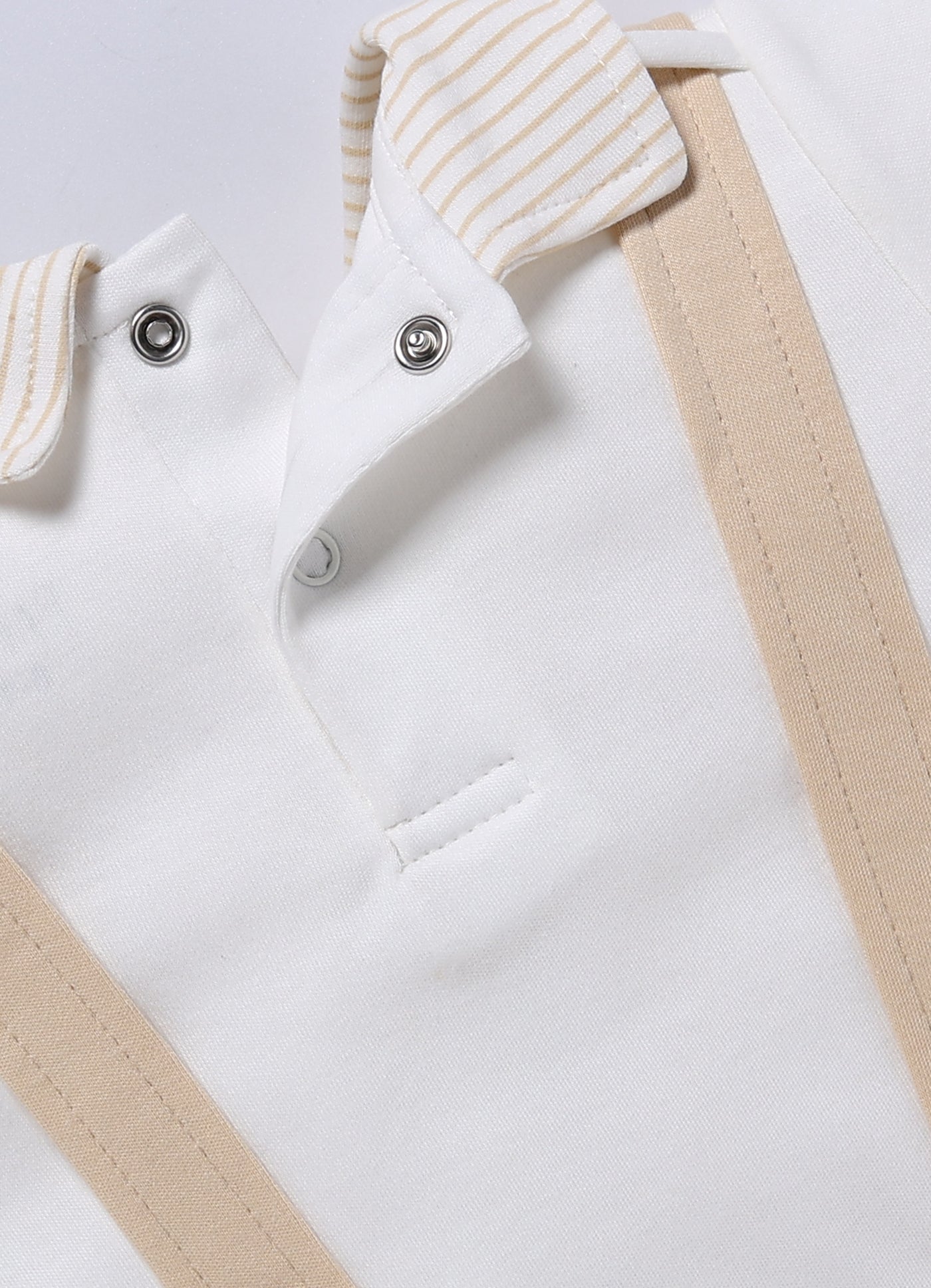 Half Sleeve Dungaree for Boys - Beige Striped Collar