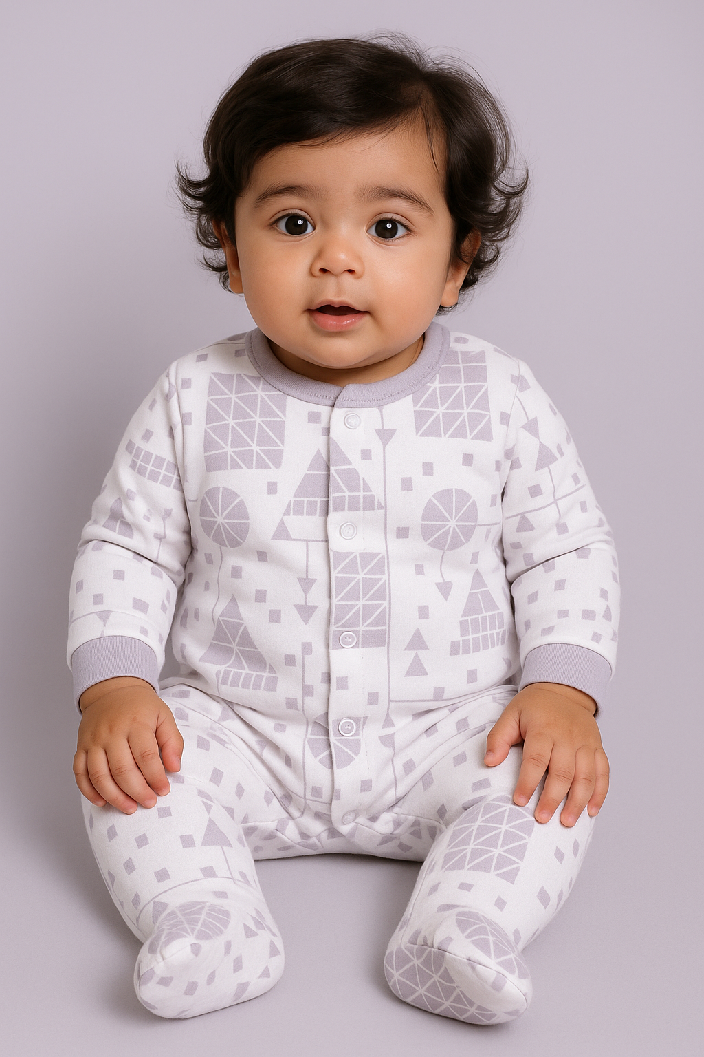 Full Sleeve Romper for Boys - Sea Green & Off-White