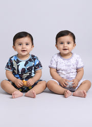 Half Sleeve Top & Bottom for Boys - Off-White & Navy