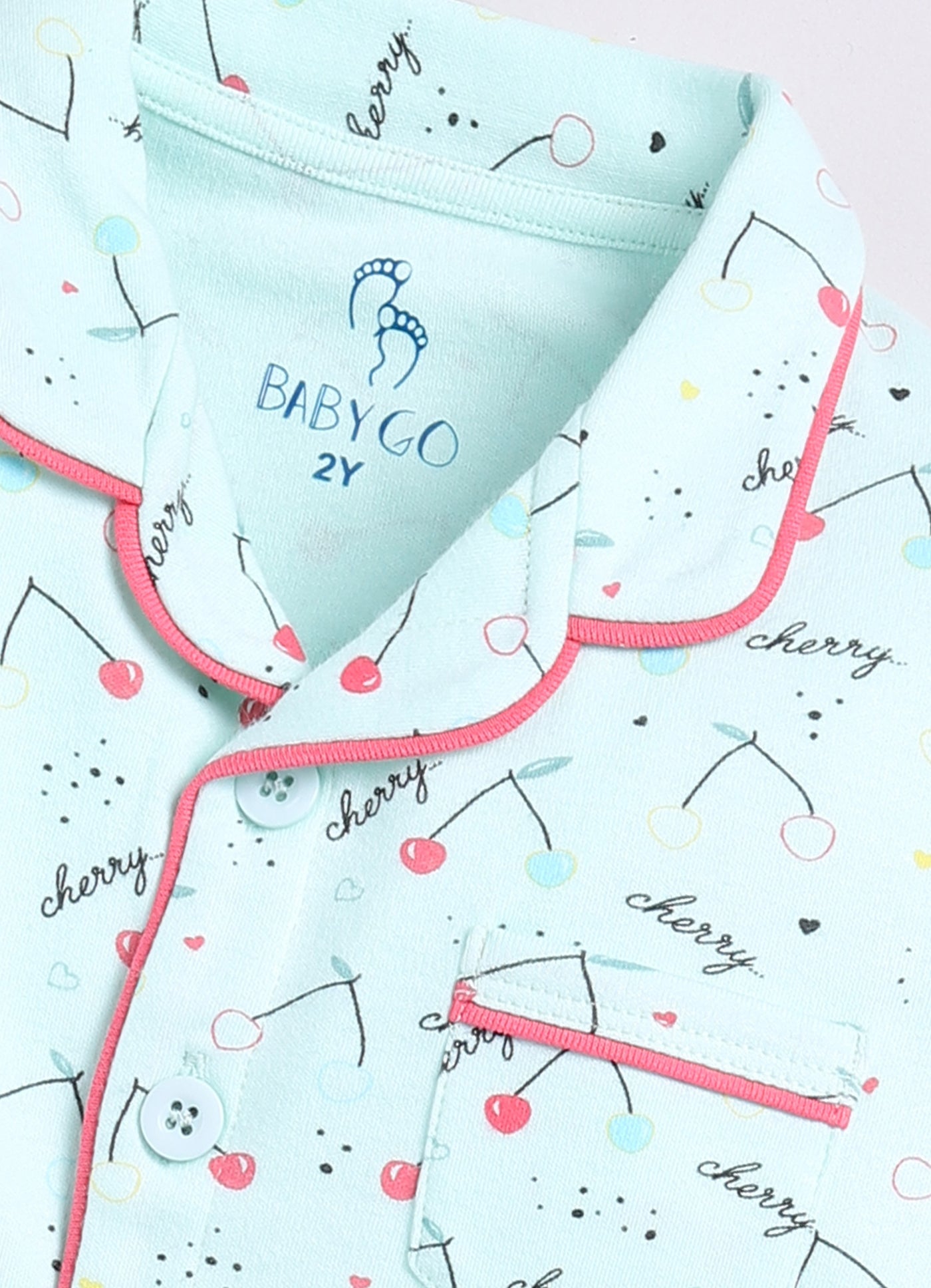 Cherry Printed Baby Girl Night Suit-LIGHT GREEN