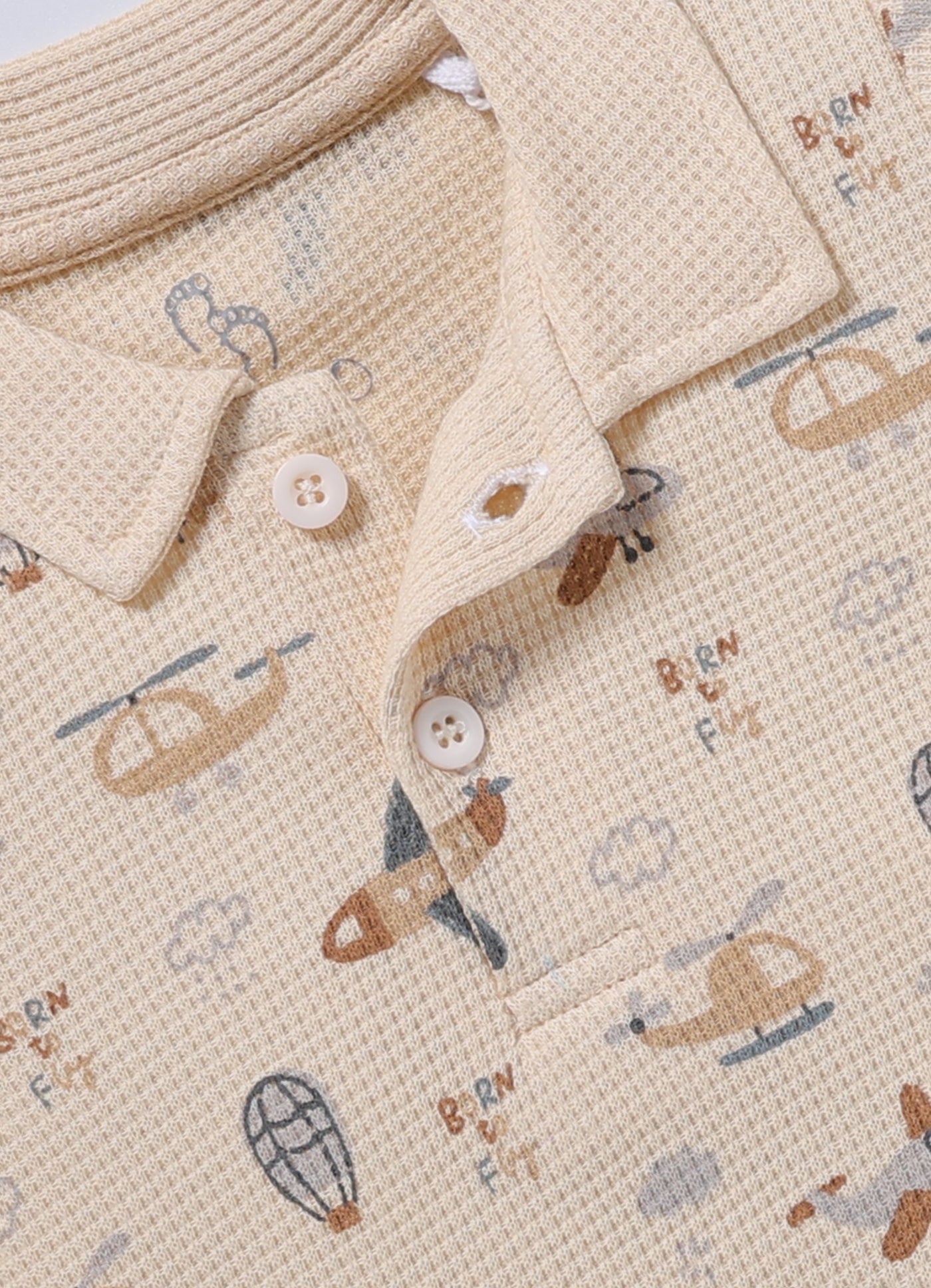 Full-Sleeve Top & Bottom For Boys - Peach Airplane & Ballon