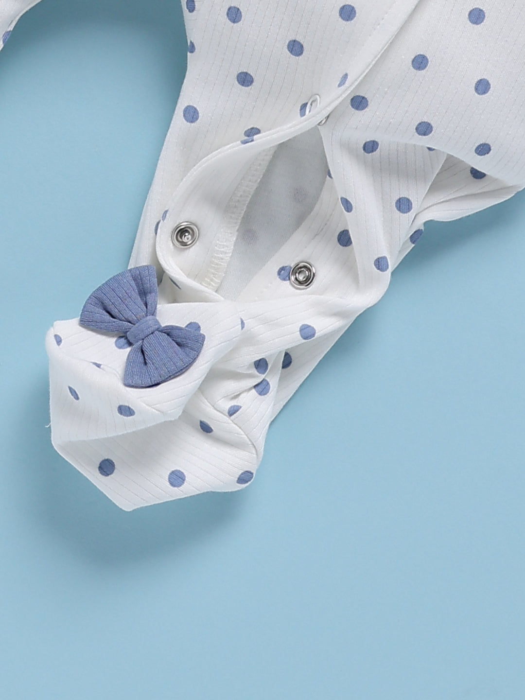Full Sleeve Romper for Girls – White Bunny Embroidered Polka Dot