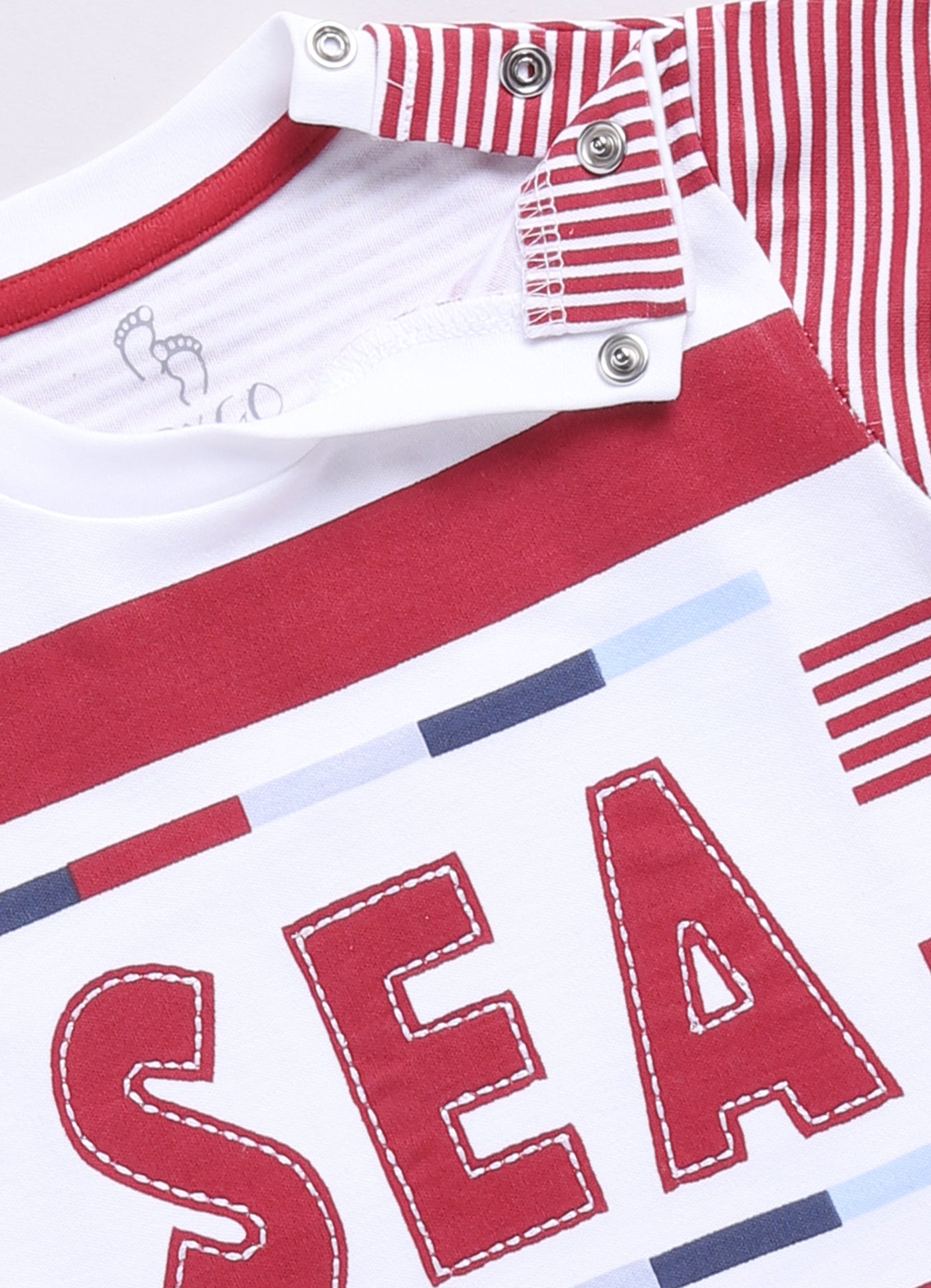 Baby Boy SEA Printed & Nautical Stripes Half T-Shirt and Shorts Set-Red