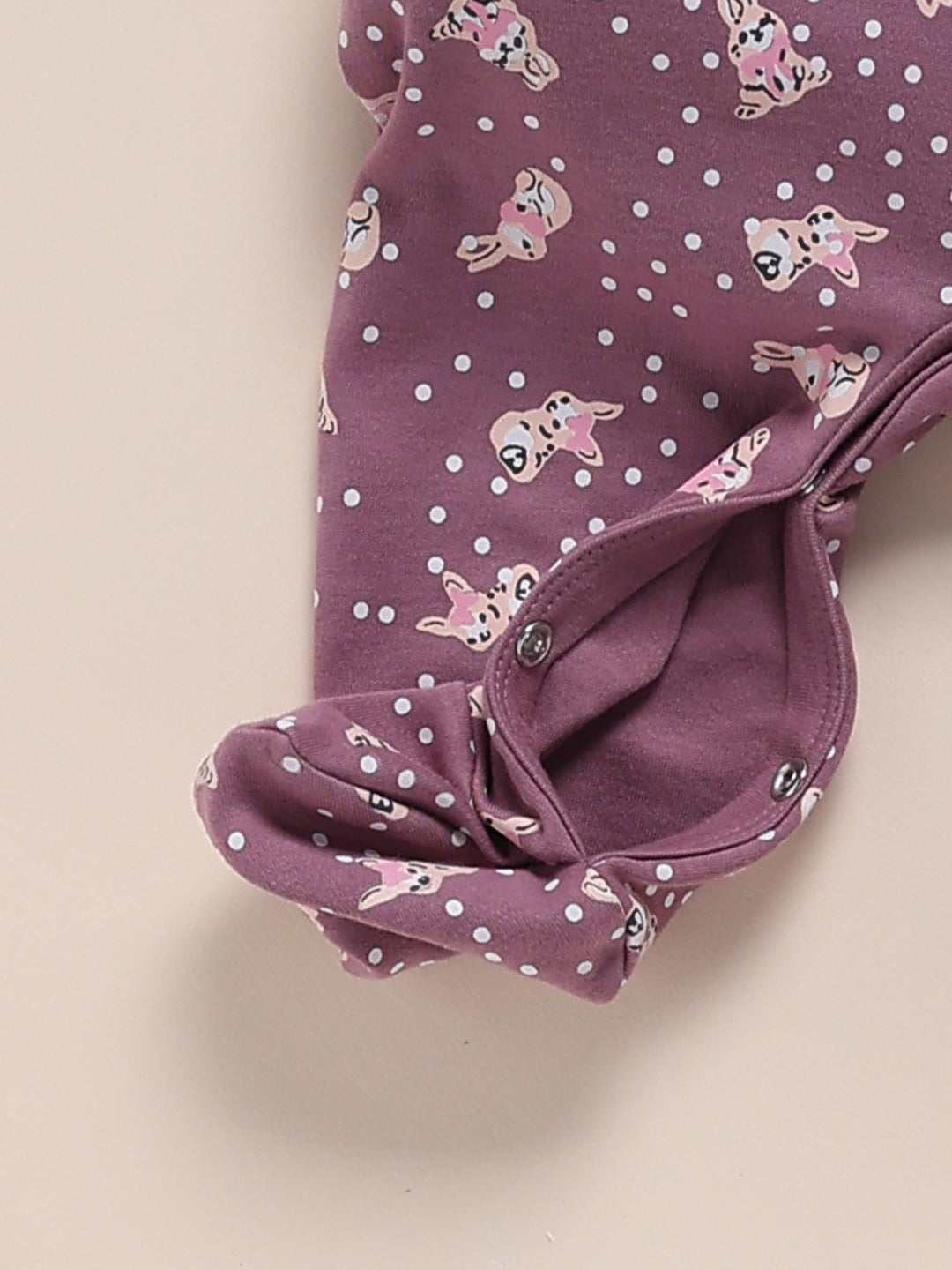 Full Sleeve Romper for Girls – Purple Bunny Embroidered & Polka Dot