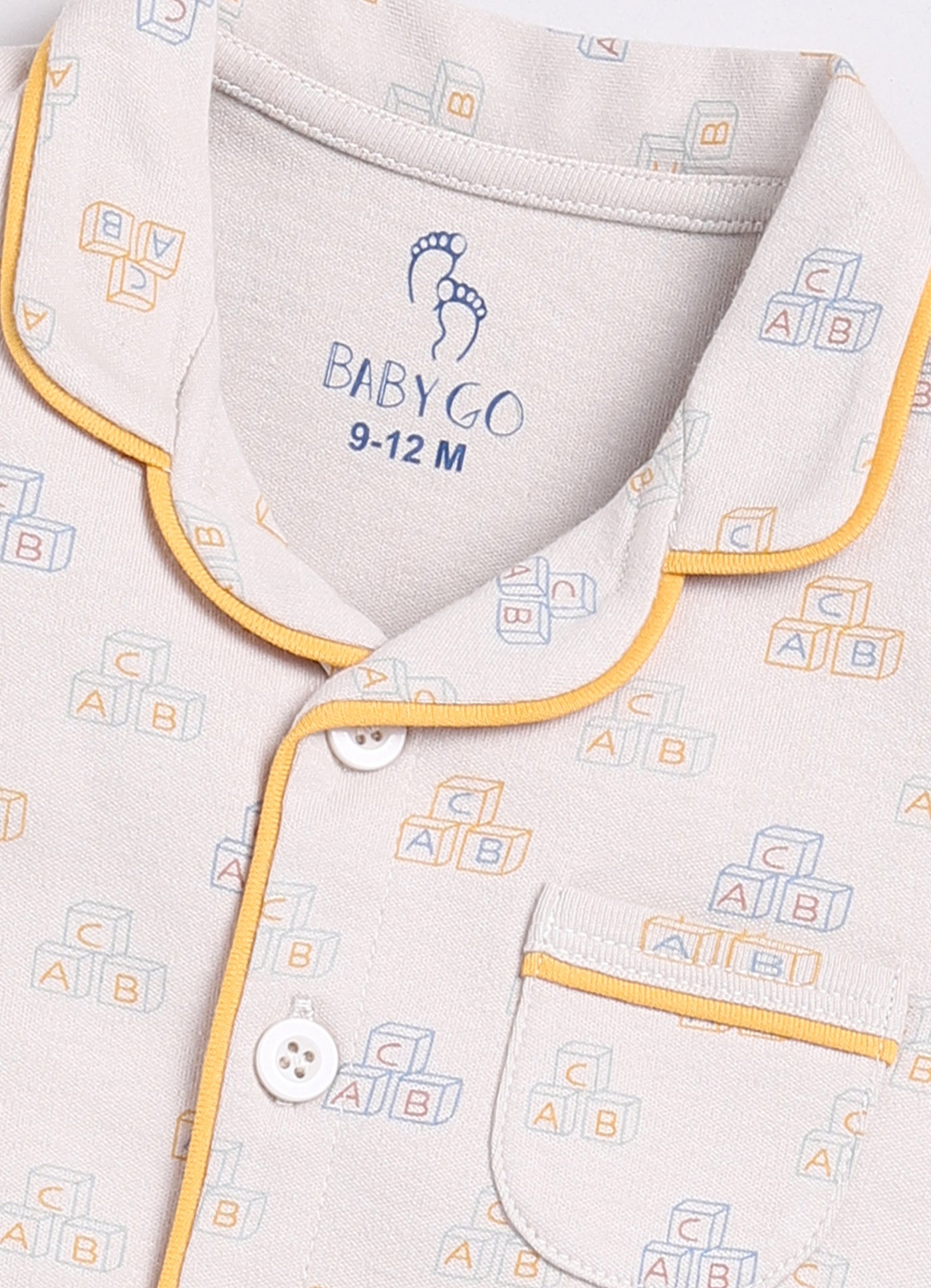 Playful ABC Printed Baby Boy Half Sleeves Night Suit-BEIGE