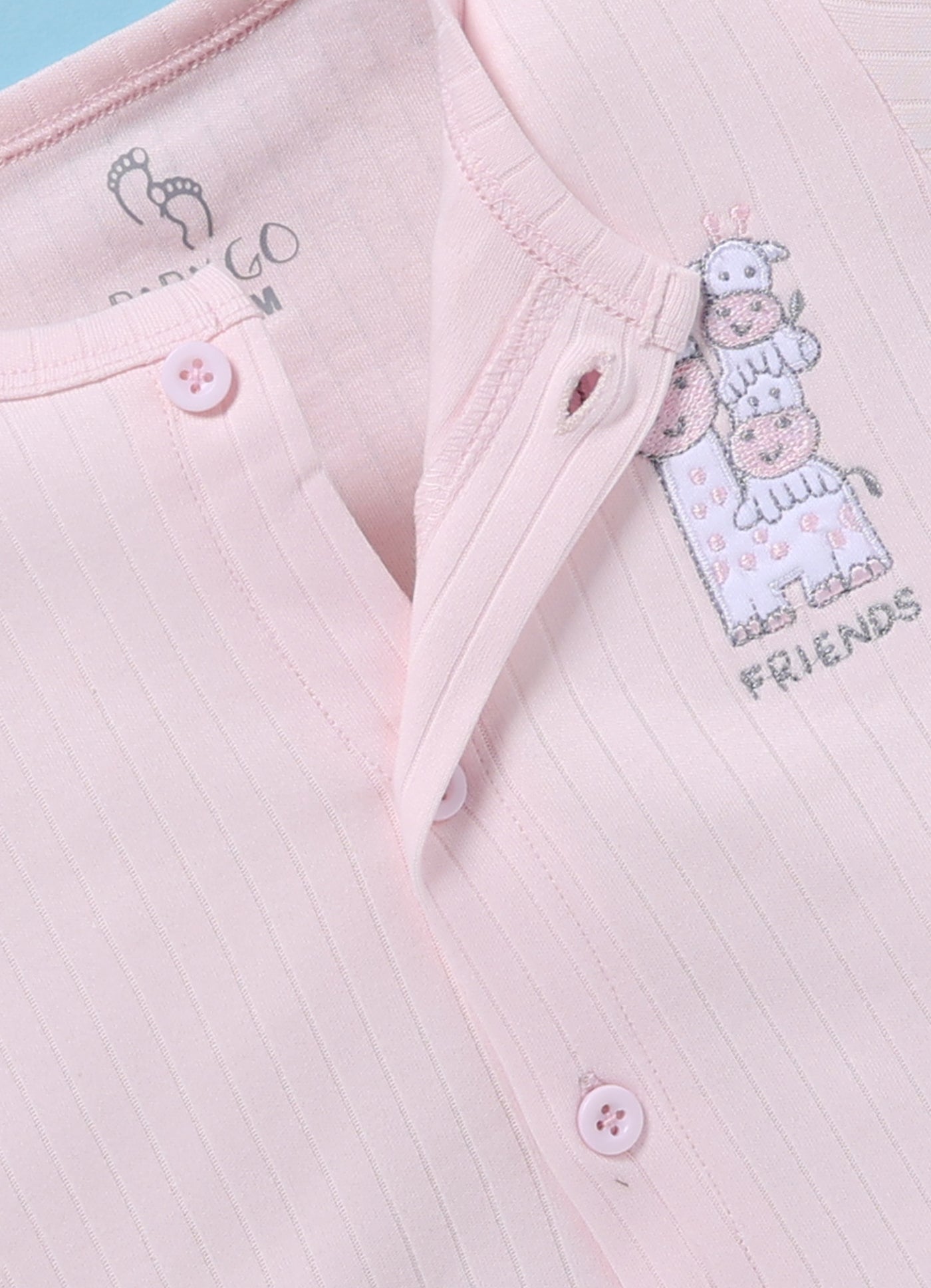 Half-Sleeve Top & Bottom For Girls - Pink Animal Friends