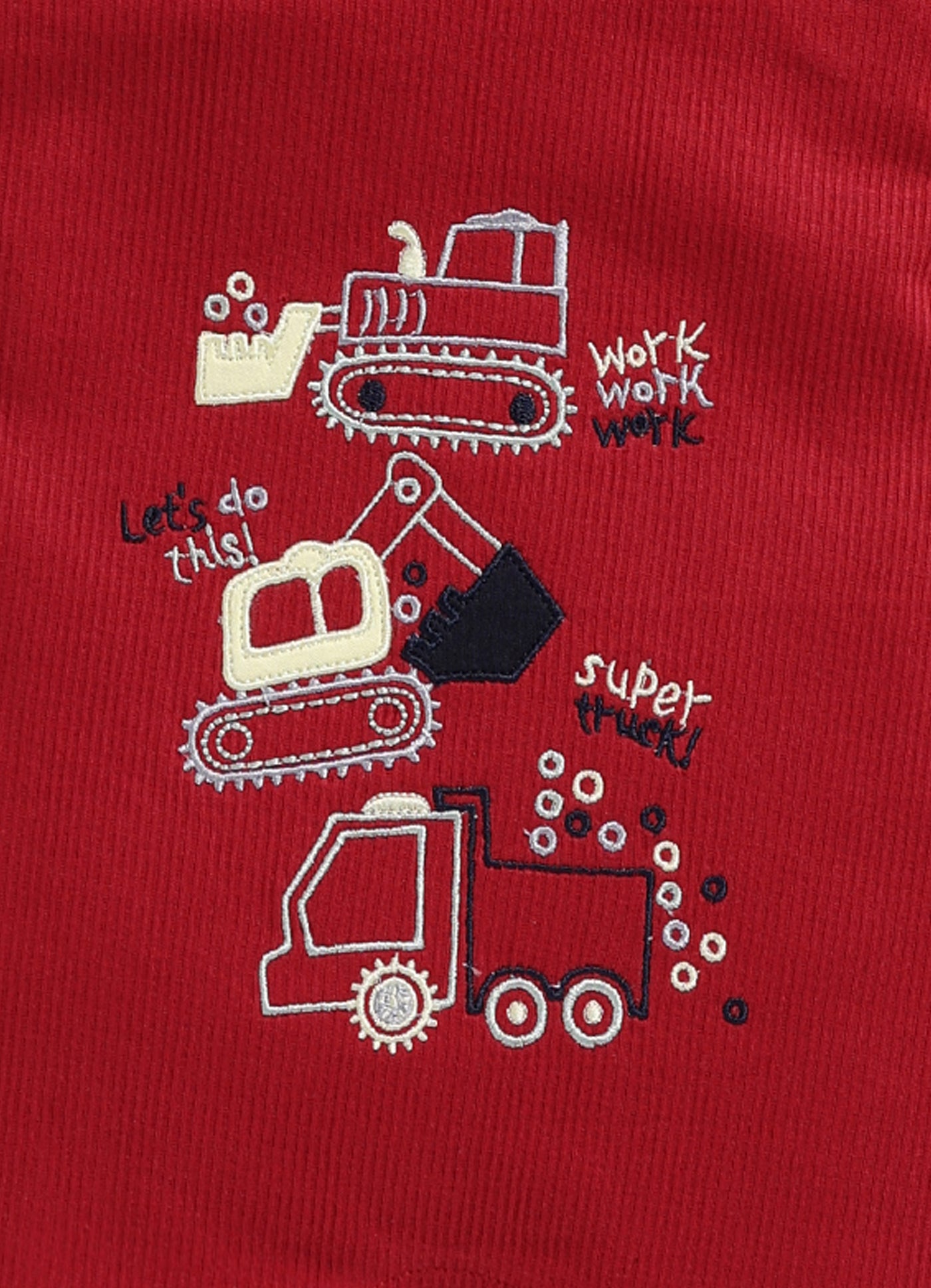 Work, Work, Work Playtime Baby Boy Summer Romper, Construction Fun-RED