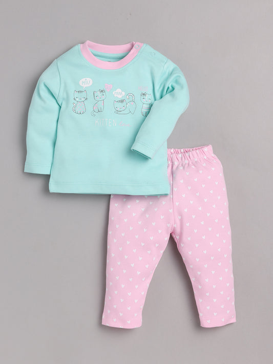 Baby full sleeve Cotton Dress/T-shirts pant set clothes for baby Girl PINK