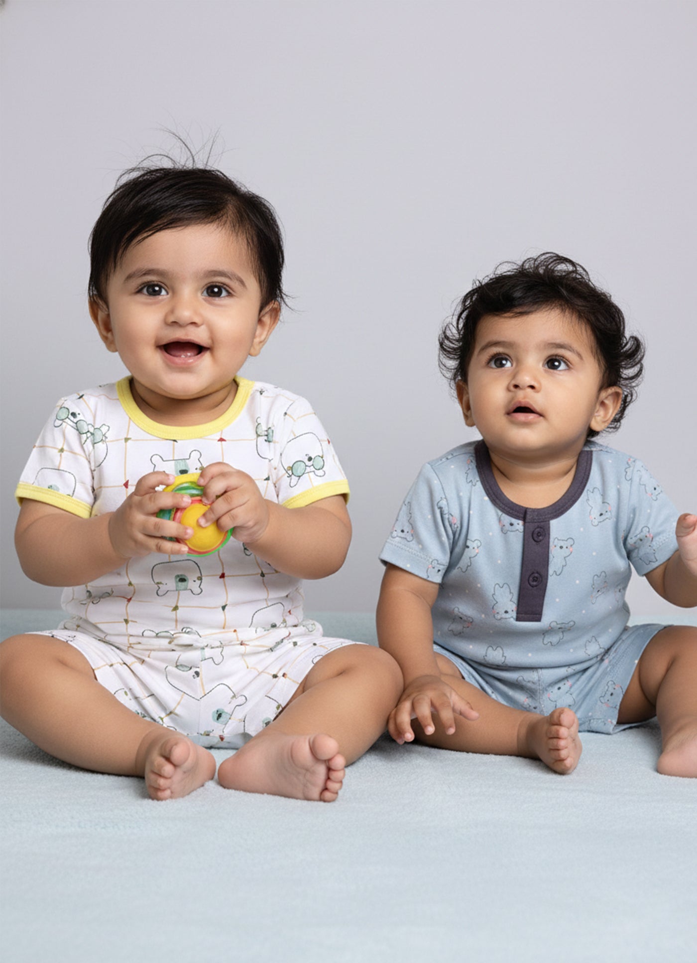 Half Sleeve Top & Bottom for Boys - Slate Grey & Green