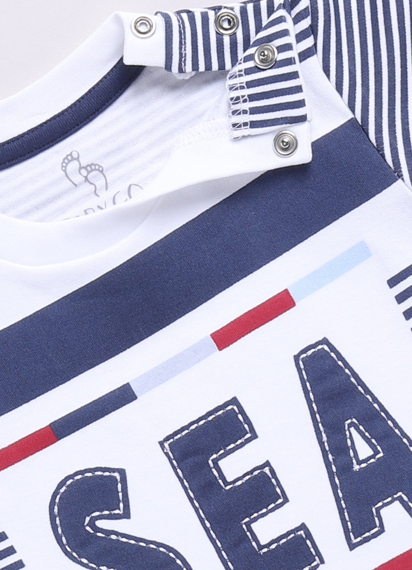 Baby Boy SEA Printed & Nautical Stripes Half T-Shirt and Shorts Set-Navy Blue