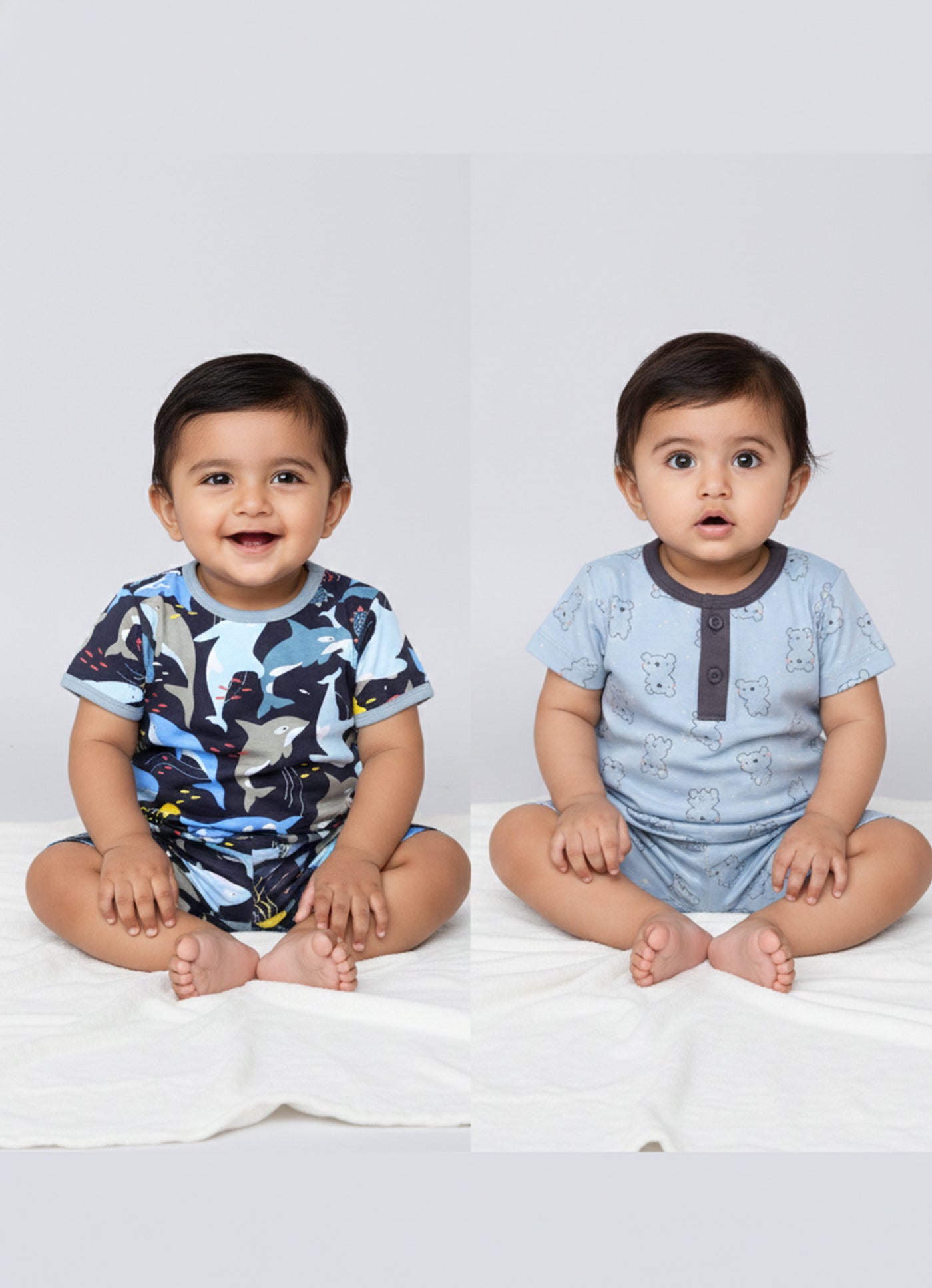 Half Sleeve Top & Bottom for Boys - Slate Grey & Navy