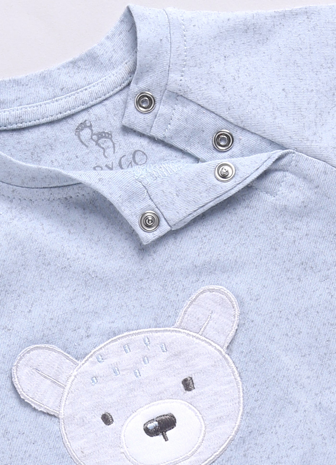 Baby Boy Speckled Top with Bear Pattrned & Light Gray Elastic Waist Shorts-Blue