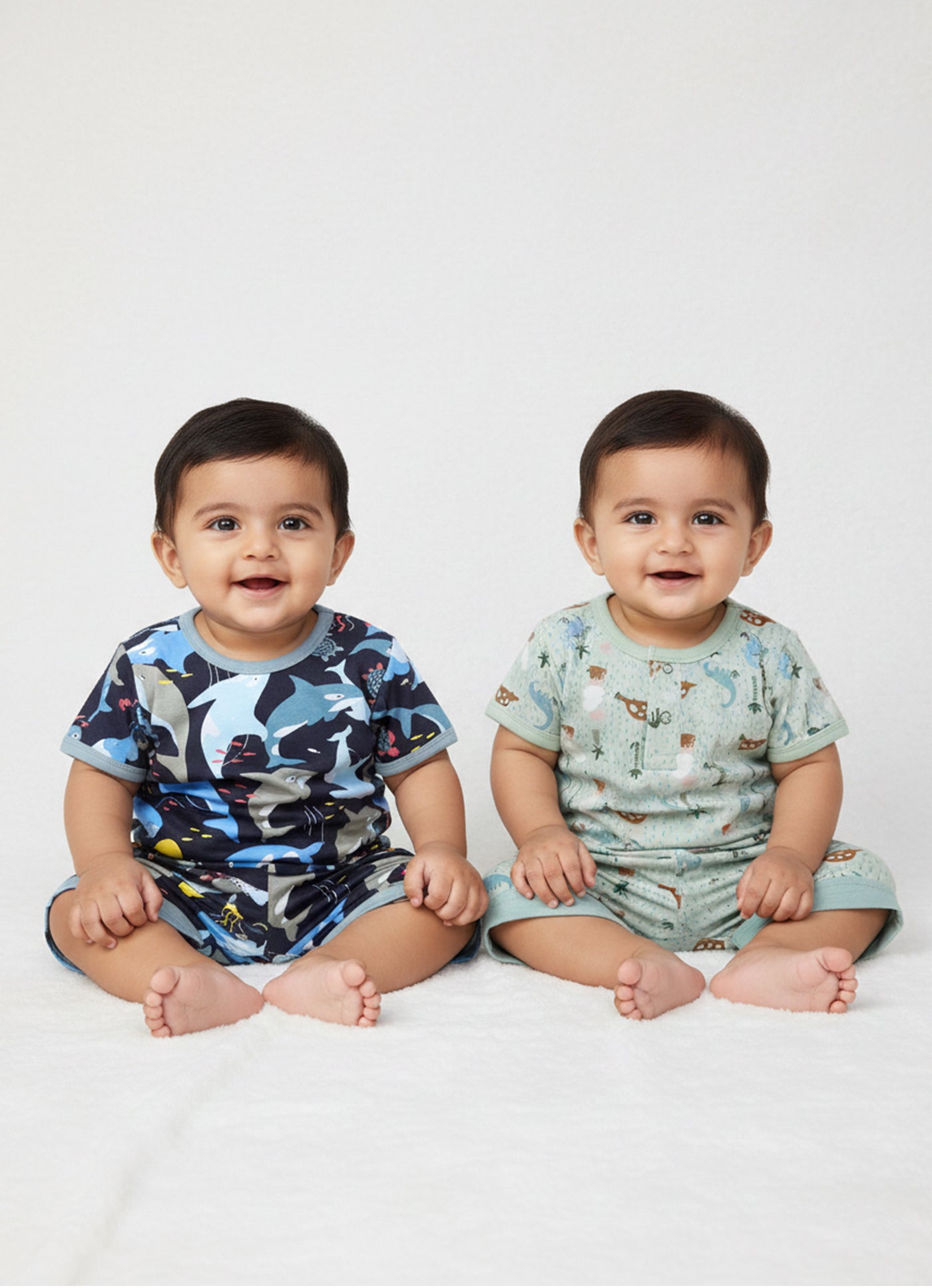 Half Sleeve Top & Bottom for Boys - Pista Green & Navy