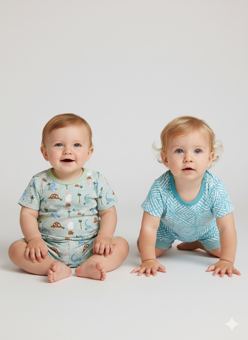 Half Sleeve Top & Bottom for Boys - Pista Green & Sea Green