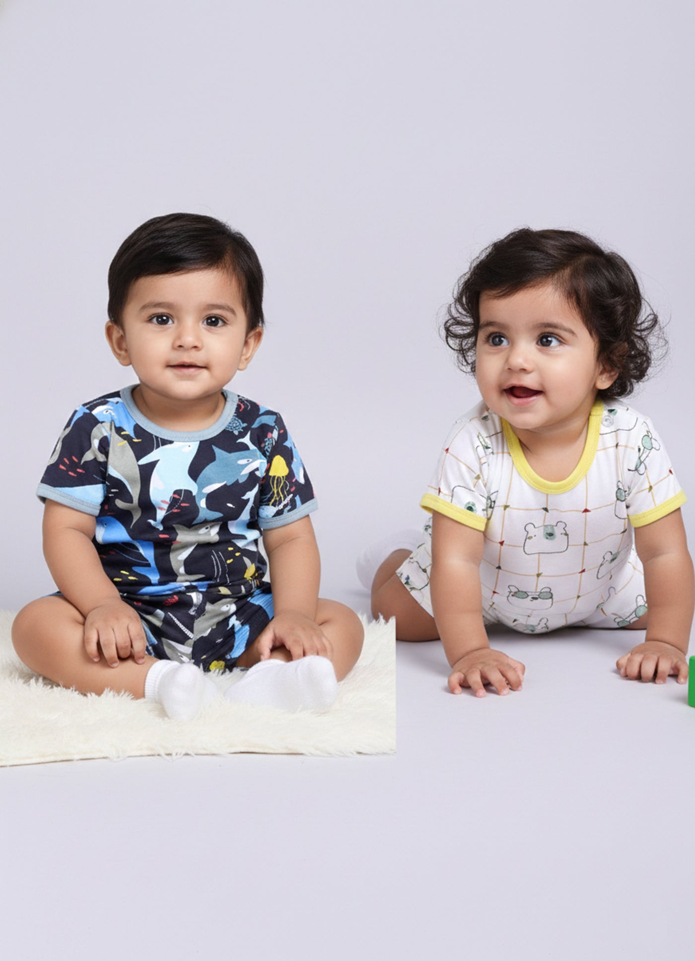 Half Sleeve Top & Bottom for Boys - Green & Navy