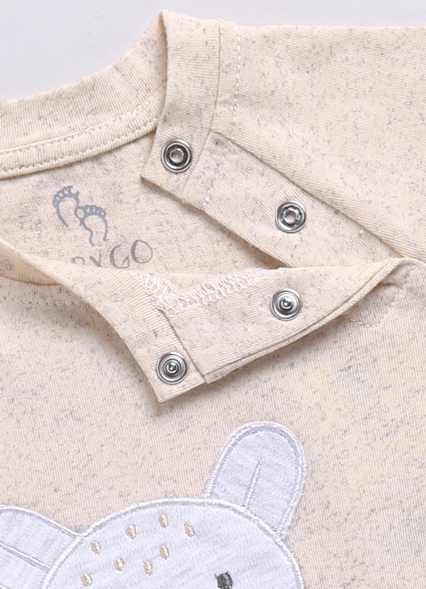 Baby Boy Speckled Top with Bear Pattrned & Light Gray Elastic Waist Shorts-Cream