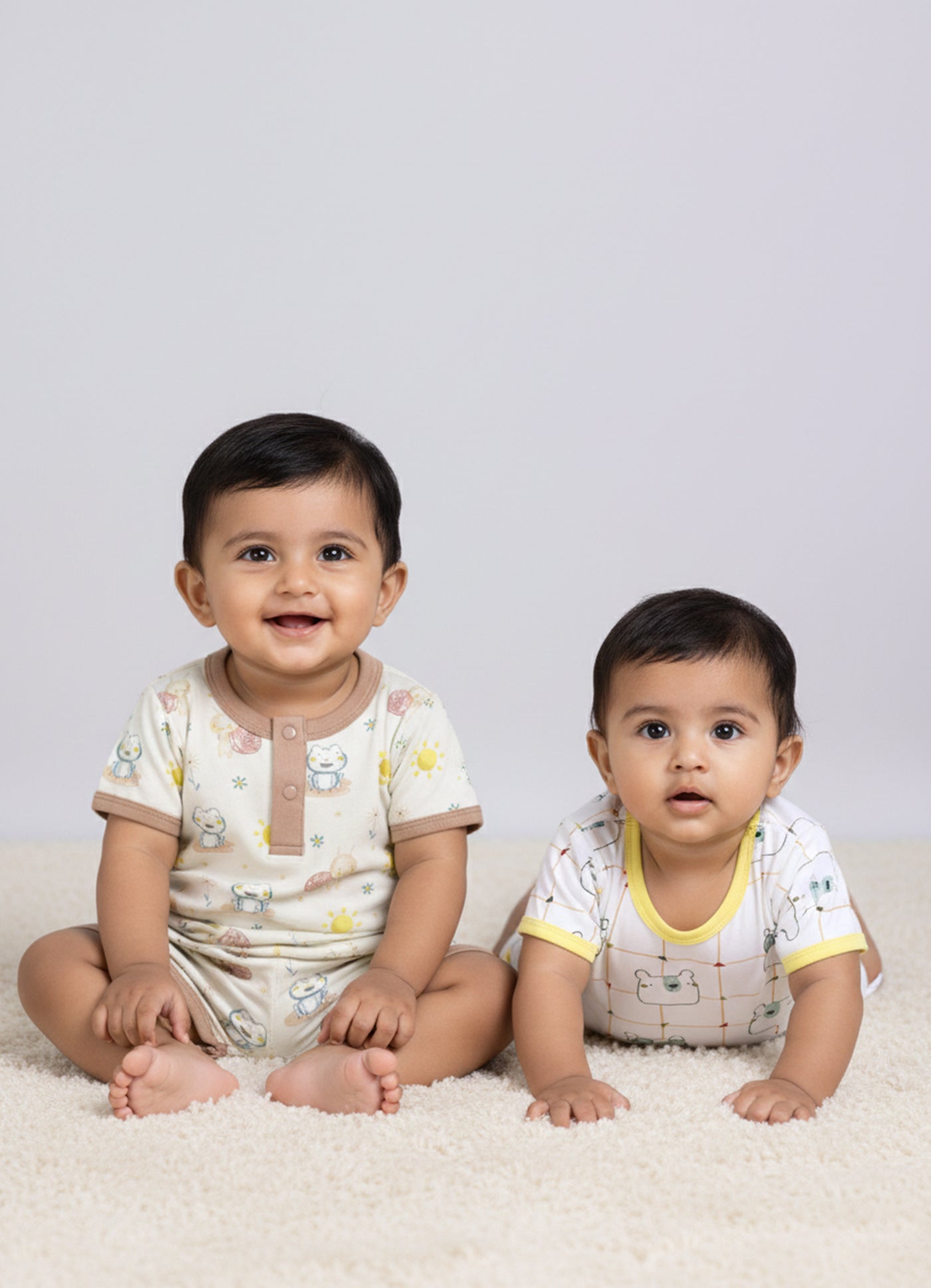 Half Sleeve Top & Bottom for Boys - Beige & Green