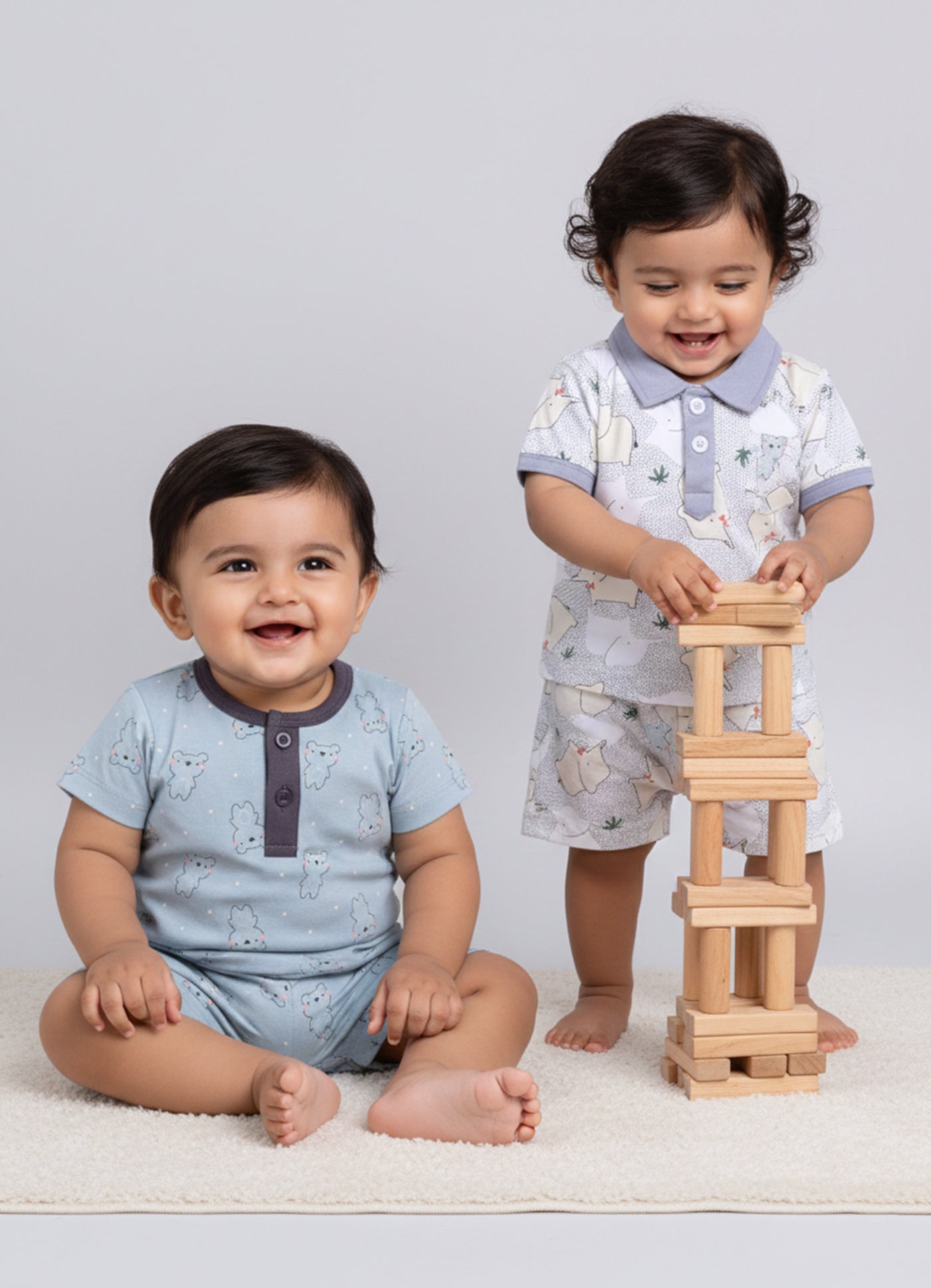 Half Sleeve Top & Bottom for Boys - Slate Grey & Light Green