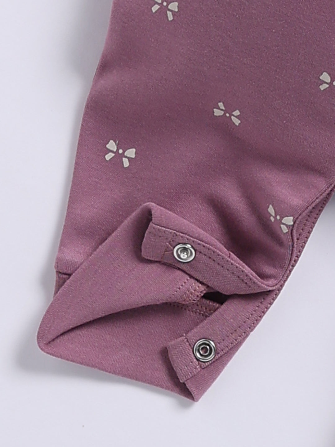 Full Sleeve Romper for Girls – Mauve Bow Print
