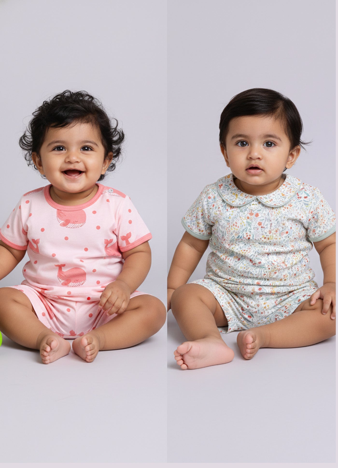 Half-Sleeve Top & Bottom For Girls - Mint & Salmon