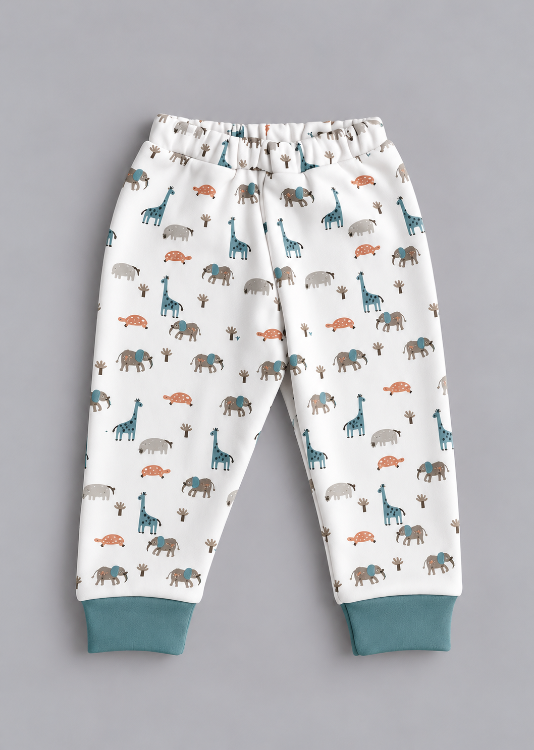 Animal Printed Full Sleeve Top and Bottom for Boys - Blue & Off-White