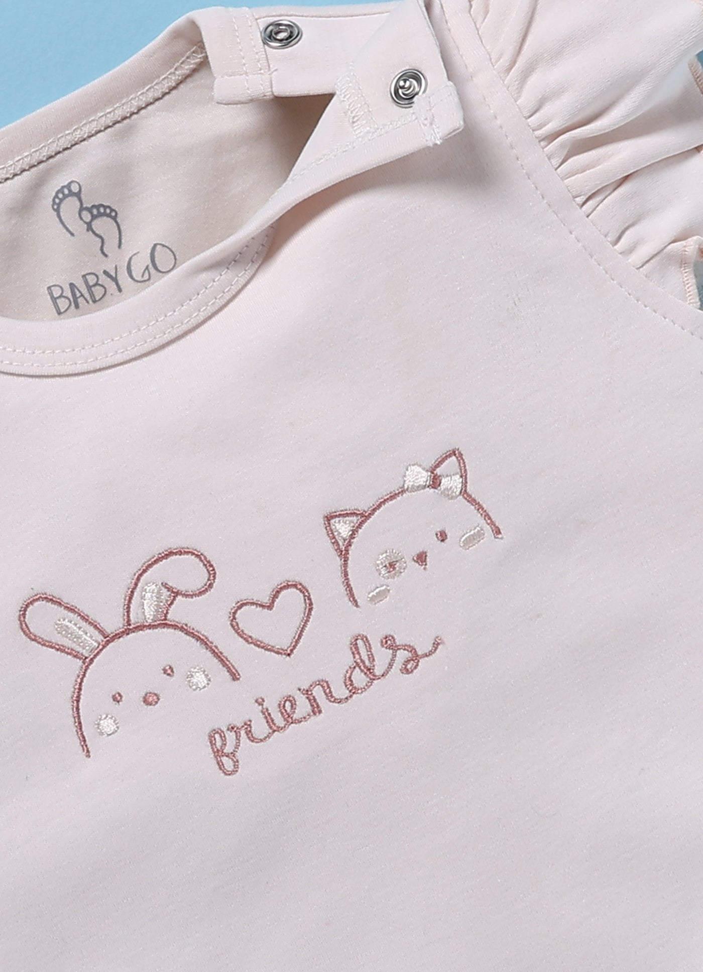 Half-Sleeve Top & Bottom For Girls - White Sweet Friends